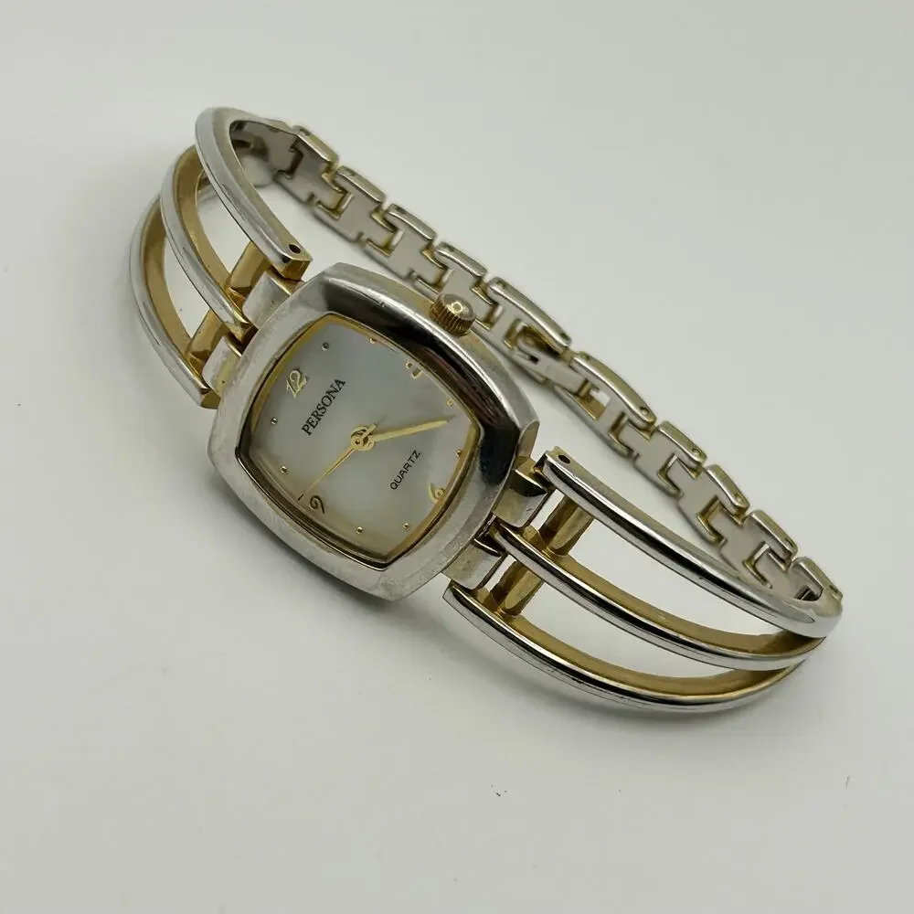 Persona Silver-tone Mother Pearl Dial Women’s Fashion Watch Working New Battery